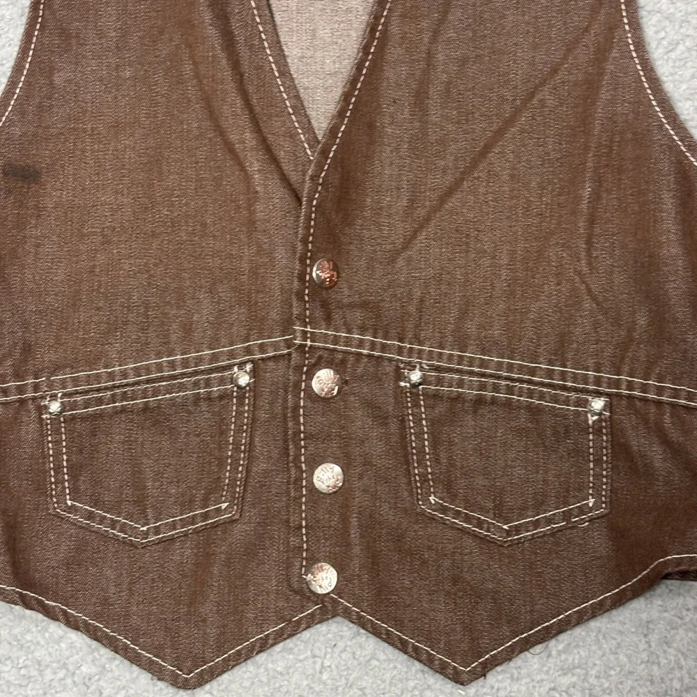Billy the Kid Vintage Kids Brown Denim Western Vest Size 16 Button Front USA